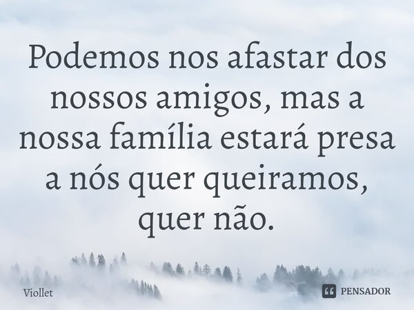 Podemos nos afastar dos nossos amigos, mas a nossa família estará presa a nós quer queiramos, quer não.⁠... Frase de Viollet.