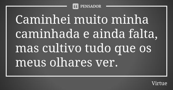 Caminhei muito minha caminhada e ainda falta, mas cultivo tudo que os meus olhares ver.... Frase de Virtue.