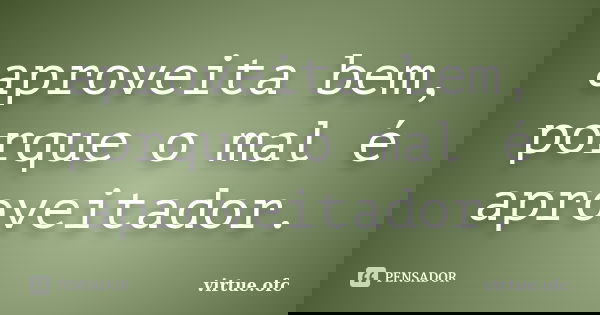 aproveita bem, porque o mal é aproveitador.... Frase de virtue.ofc.