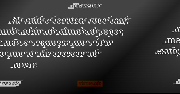 Na vida é certeza você cair, muito além do fundo do poço , mas não se esqueça que é teu esforço que te faz crescer de novo.... Frase de virtue.ofc.
