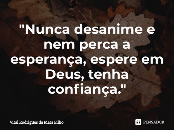 ⁠"Nunca desanime e nem perca a esperança, espere em Deus, tenha confiança."... Frase de Vital Rodrigues da Mata Filho.