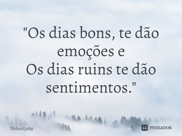 ⁠"Os dias bons, te dão emoções e Os dias ruins te dão sentimentos."... Frase de VithorLeite.