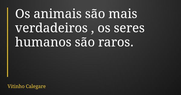 Os animais são mais verdadeiros, os seres humanos são raros.... Frase de Vitinho Calegare.