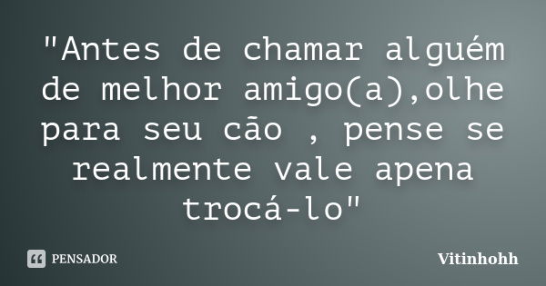 "Antes de chamar alguém de melhor amigo(a),olhe para seu cão , pense se realmente vale apena trocá-lo"... Frase de Vitinhohh.