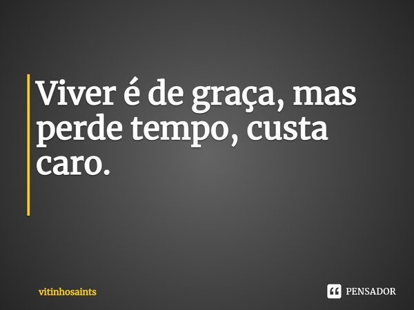 Viver é de graça, mas perde tempo, custa caro. ⁠... Frase de vitinhosaints.
