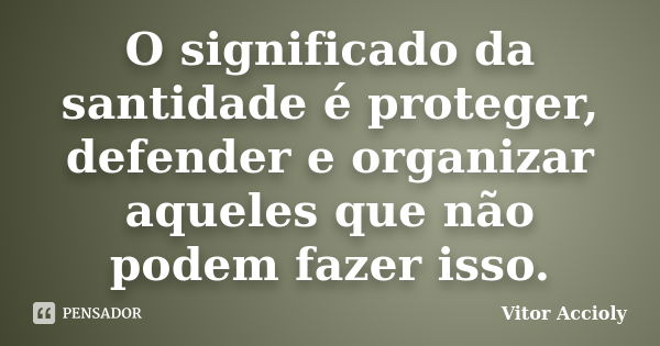 O significado da santidade é proteger, defender e organizar aqueles que não podem fazer isso.... Frase de Vitor Accioly.