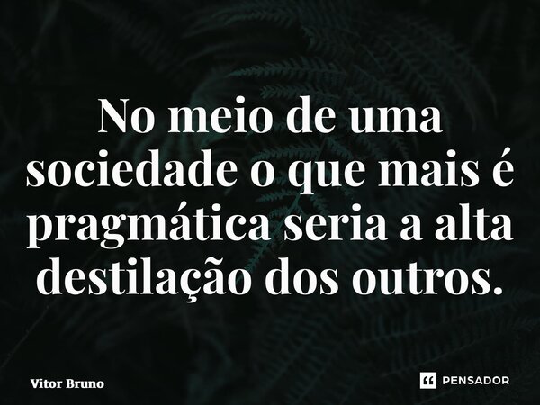 ⁠No meio de uma sociedade o que mais é pragmática seria a alta destilação dos outros.... Frase de Vitor Bruno.
