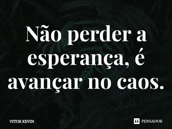 ⁠⁠Não perder a esperança, é avançar no caos.... Frase de VITOR KEVIN.