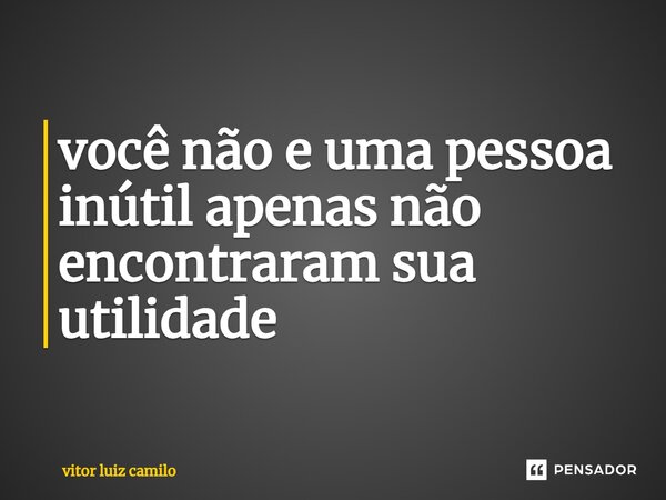 você não e uma pessoa inútil apenas não encontraram sua utilidade... Frase de vitor luiz camilo.