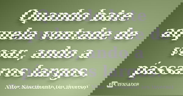 Quando bate aquela vontade de voar, ando a pássaros largos.... Frase de Vitor Nascimento (eu inverso).