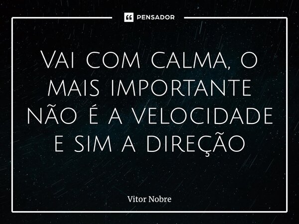 ⁠Vai com calma, o mais importante não é a velocidade e sim a direção... Frase de Vitor Nobre.