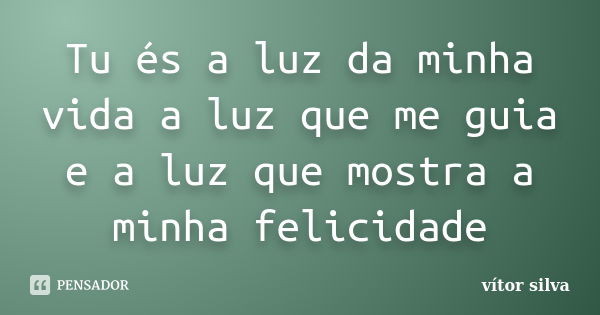 Tu és a luz da minha vida a luz que me guia e a luz que mostra a minha felicidade... Frase de Vitor silva.