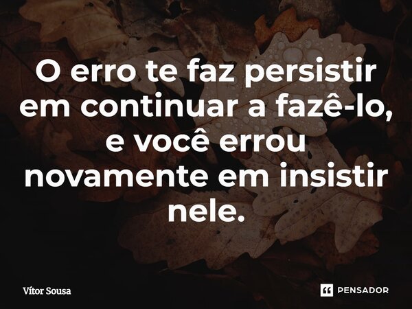 ⁠O erro te faz persistir em continuar a fazê-lo, e você errou novamente em insistir nele.... Frase de Vítor Sousa.