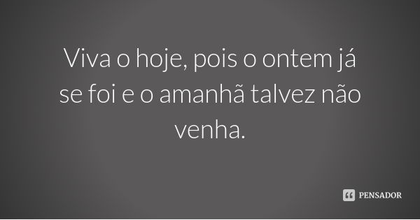 Viva o hoje, pois o ontem já se foi e o amanhã talvez não venha.... Frase de Desconhecido.