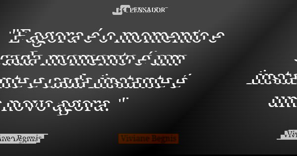"E agora é o momento e cada momento é um instante e cada instante é um novo agora."... Frase de Viviane Begnis.