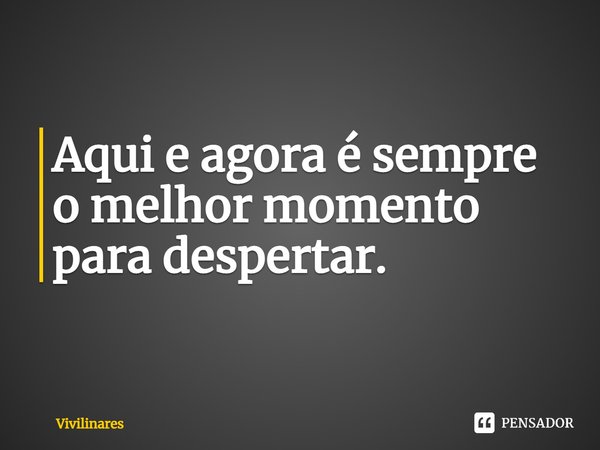 ⁠Aqui e agora é sempre o melhor momento para despertar.... Frase de Vivilinares.