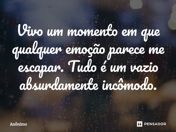 ⁠Vivo um momento em que qualquer emoção parece me escapar. Tudo é um vazio absurdamente incômodo.... Frase de Anônimo.