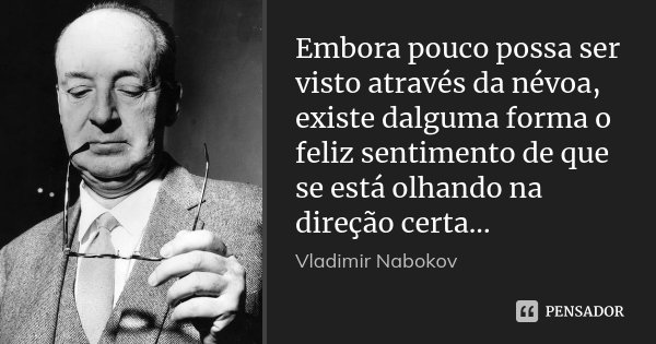 Embora pouco possa ser visto através da névoa, existe dalguma forma o feliz sentimento de que se está olhando na direção certa...... Frase de Vladimir Nabokov.