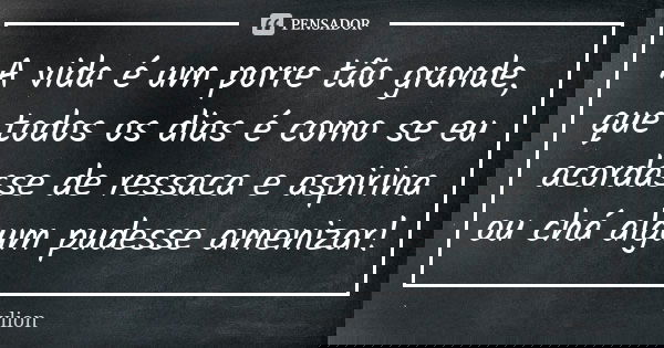 A vida é um porre tão grande, que todos os dias é como se eu acordasse de ressaca e aspirina ou chá algum pudesse amenizar!... Frase de vlion.