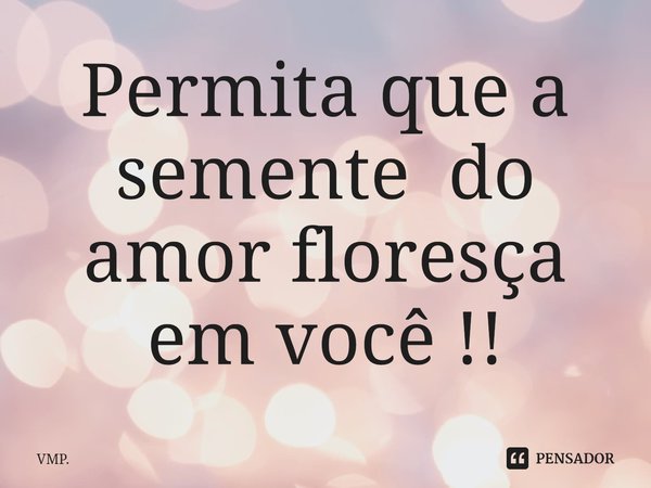 Permita que a semente do amor floresça em você !!... Frase de VMP..