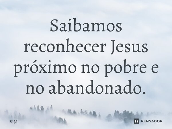 ⁠Saibamos reconhecer Jesus próximo no pobre e no abandonado.... Frase de V.N.