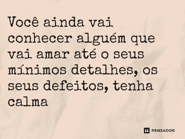⁠Você ainda vai conhecer alguém que vai amar até o seus mínimos detalhes, os seus defeitos, tenha calma