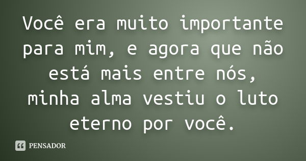 Você era muito importante para mim, e agora que não está mais entre nós, minha alma vestiu o luto eterno por você.