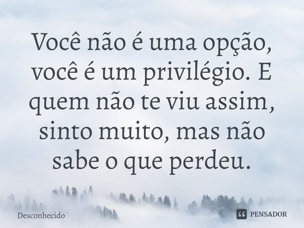 ⁠Você não é uma opção, você é um privilégio. E quem não te viu assim, sinto muito, mas não sabe o que perdeu.