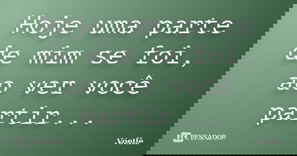 Hoje uma parte de mim se foi, ao ver você partir...... Frase de Voelle.
