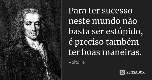 Para ter sucesso neste mundo não basta ser estúpido, é preciso também ter boas maneiras.... Frase de Voltaire.