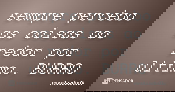 sempre percebo as coisas ao redor por ultimo. BURRO... Frase de voodoododia.