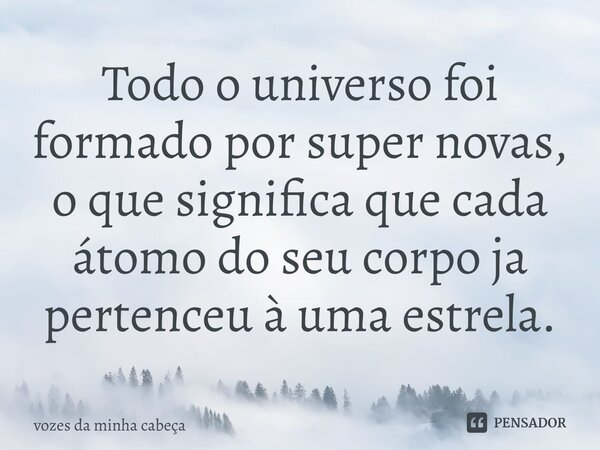 Todo o universo foi formado por super novas, o que significa que cada átomo do seu corpo ja pertenceu à uma estrela.... Frase de Vozes da minha cabeça.