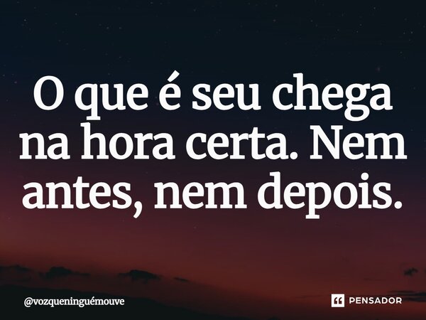 ⁠O que é seu chega na hora certa. Nem antes, nem depois.... Frase de vozqueninguémouve.