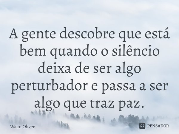 ⁠A gente descobre que está bem quando o silêncio deixa de ser algo perturbador e passa a ser algo que traz paz.... Frase de Waan Oliver.