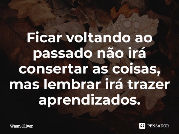 ⁠Ficar voltando ao passado não irá consertar as coisas, mas lembrar irá trazer aprendizados.... Frase de Waan Oliver.