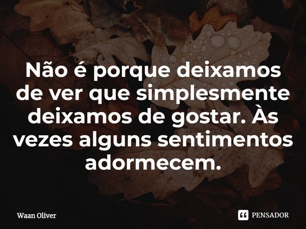 ⁠Não é porque deixamos de ver que simplesmente deixamos de gostar. Às vezes alguns sentimentos adormecem.... Frase de Waan Oliver.