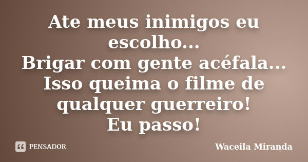 Ate meus inimigos eu escolho... Brigar com gente acéfala... Isso queima o filme de qualquer guerreiro! Eu passo!... Frase de Waceila Miranda.