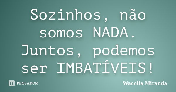 Sozinhos, não somos NADA. Juntos, podemos ser IMBATÍVEIS!... Frase de Waceila Miranda.