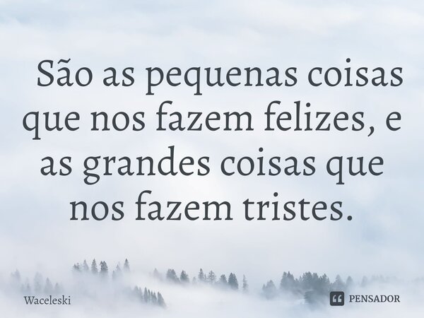 ⁠ São as pequenas coisas que nos fazem felizes, e as grandes coisas que nos fazem tristes.... Frase de Waceleski.