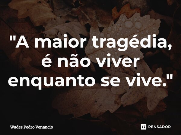 ⁠"A maior tragédia, é não viver enquanto se vive."... Frase de Wades Pedro Venancio.
