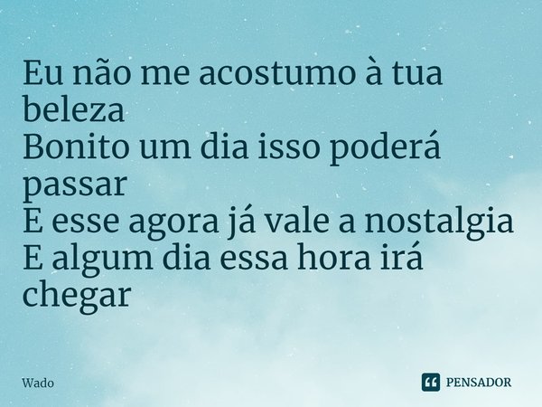 ⁠Eu não me acostumo à tua beleza
Bonito um dia isso poderá passar
E esse agora já vale a nostalgia
E algum dia essa hora irá chegar... Frase de Wado.