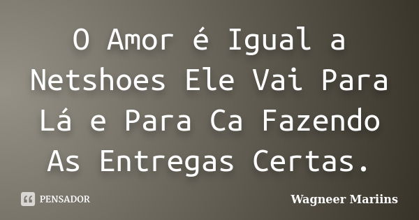 O Amor é Igual a Netshoes Ele Vai Para Lá e Para Ca Fazendo As Entregas Certas.... Frase de Wagneer Mariins.