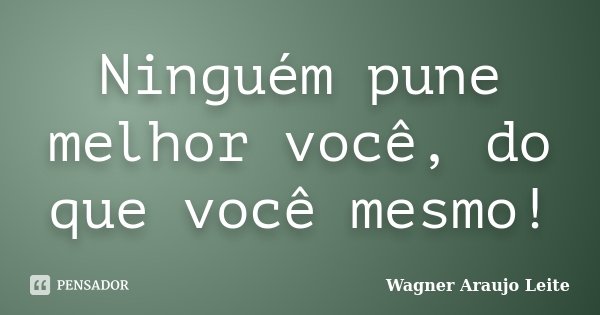 Ninguém pune melhor você, do que você mesmo!... Frase de Wagner Araujo Leite.