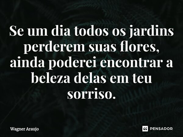 ⁠Se um dia todos os jardins perderem suas flores, ainda poderei encontrar a beleza delas em teu sorriso.... Frase de wagner araujo.