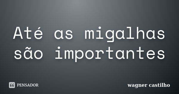 Até as migalhas são importantes... Frase de wagner castilho.