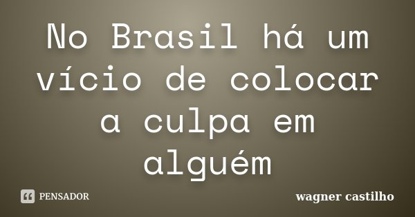 No Brasil há um vício de colocar a culpa em alguém... Frase de Wagner Castilho.