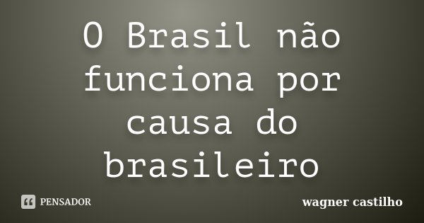 O Brasil não funciona por causa do brasileiro... Frase de Wagner Castilho.