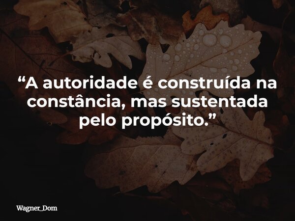 “A autoridade é construída na constância, mas sustentada pelo propósito.”... Frase de Wagner_Dom.