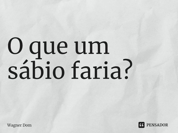 ⁠O que um sábio faria?... Frase de Wagner Dom.