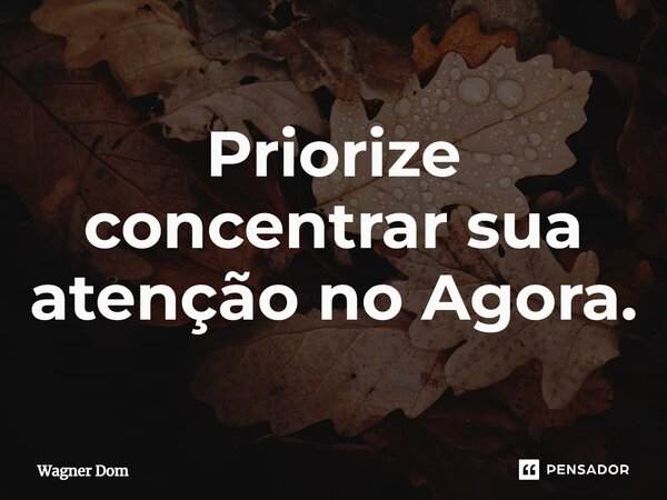 Priorize concentrar sua atenção no Agora.⁠... Frase de Wagner Dom.